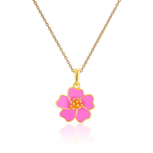 Sølvmykke Sommerblomst med rosa coloritt, forgylt - 3042842